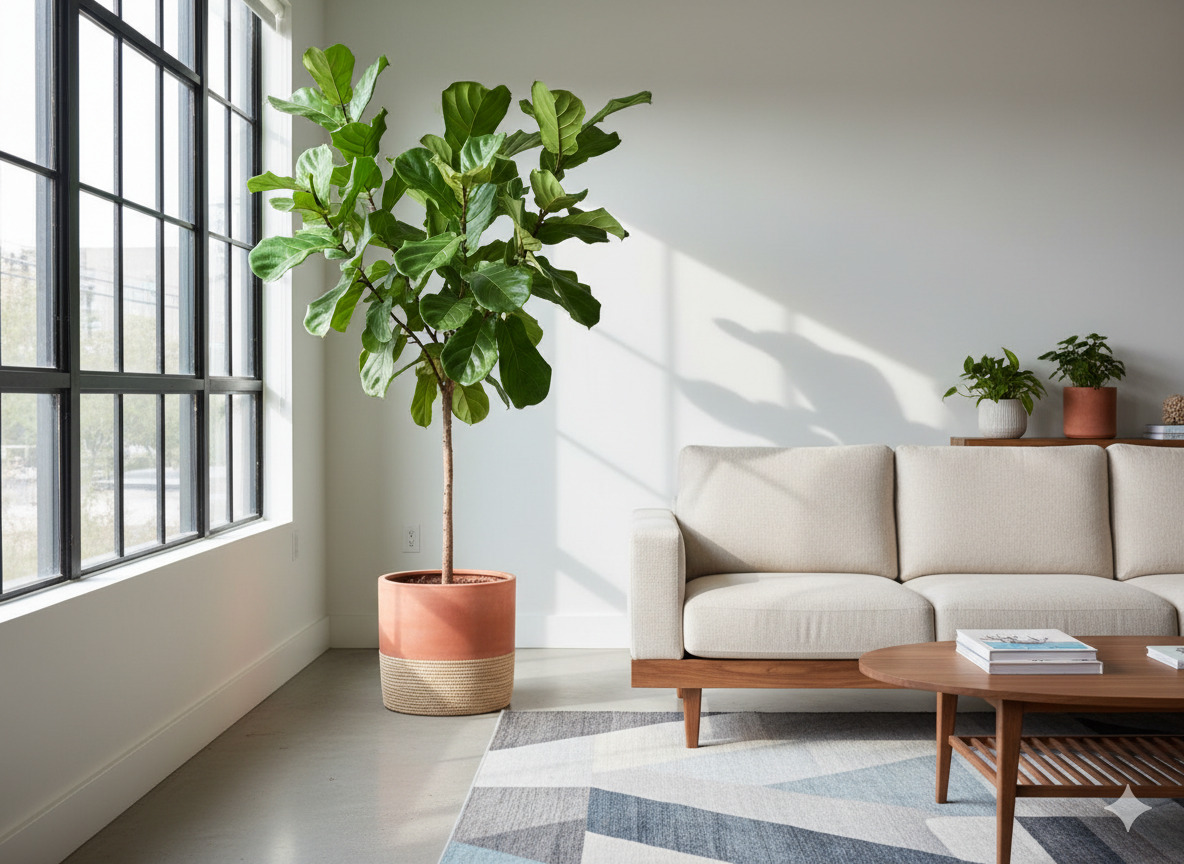 Fiddle Leaf Fig tree in living room